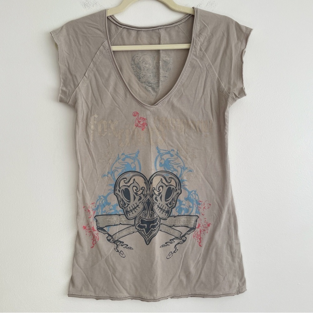 Fox Racing y2k Graphic T Shirt grunge cyber futuristic Skull Heart Logo medium